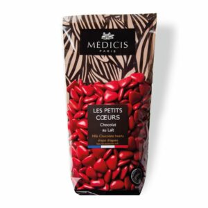 Dragée en forme de cœur au chocolat au lait de couleur rouge !