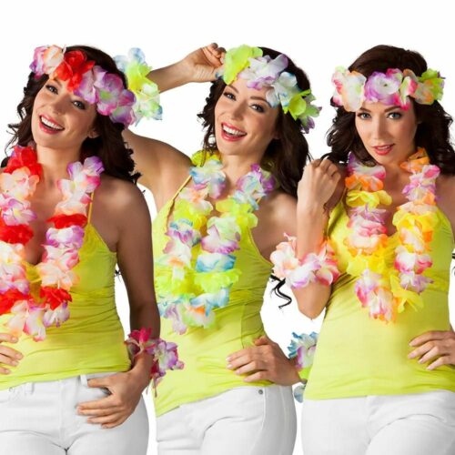 Set hawaïen - Bandeau tour de tête, bracelet et collier de fleur.