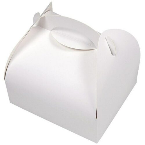 Caissette pâtissière avec poignée en carton blanc - 180 x 160 mm