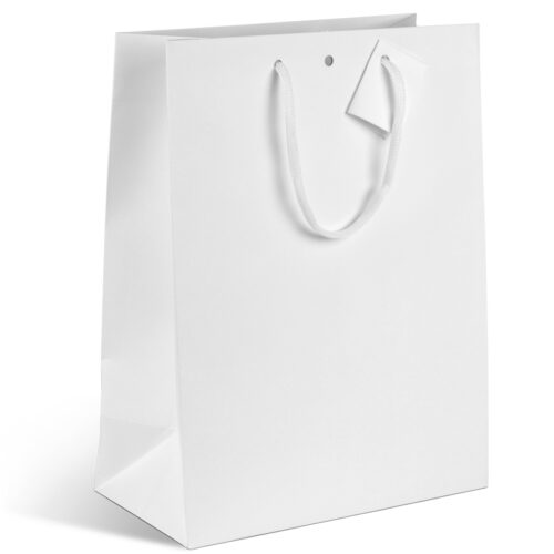 Sac luxe en Kraft blanc vergé  - 250 + 130 x 330 mm