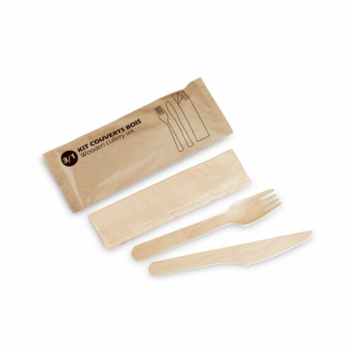 Kit de Couvert en Bois WAX - Couteau + Fourchette + Serviette