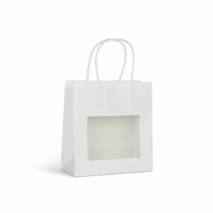 Sac en kraft blanc avec fenêtre transparente. Sac kraft à poignée torsadée