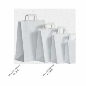 Sac en kraft blanc avec poignée plate. Idéal pour transporter les courses.