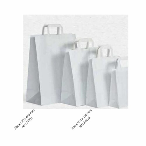 Sac en kraft blanc avec poignée plate. Idéal pour transporter les courses.
