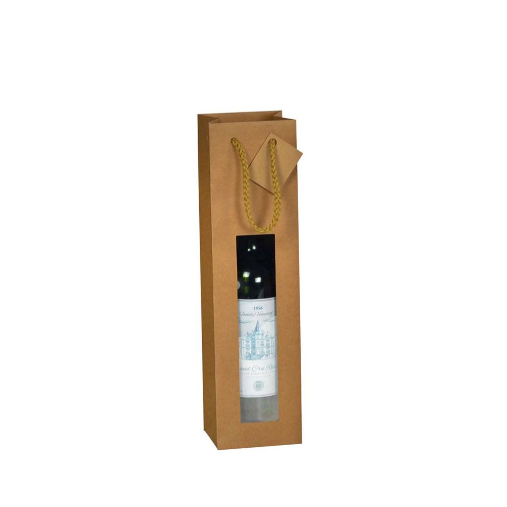 maison-deffes-emballage-sac-kraft-brun-1-bouteille Emballage pour une bouteille en kraft. Sac pour une bouteille de couleur kraft avec fenêtre et cordon