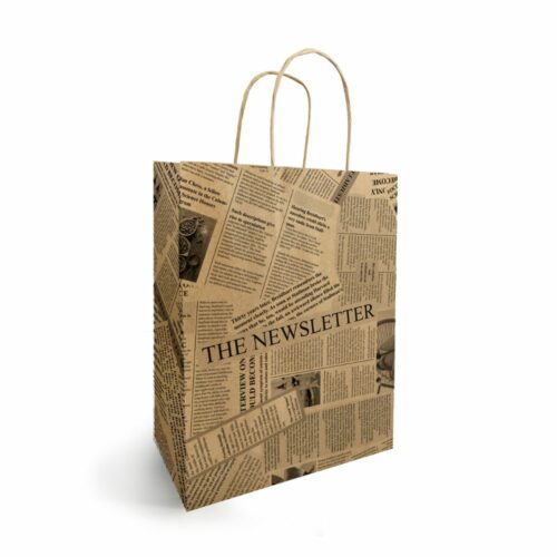 Sac en kraft avec poignée torsadée, sac décoré journal actualité