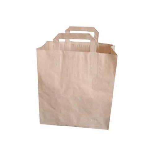 Sac en kraft brun avec poignée plate résistante au poids.