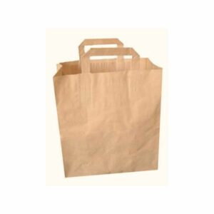 Sac en kraft brun avec poignée plate résistante au poids.