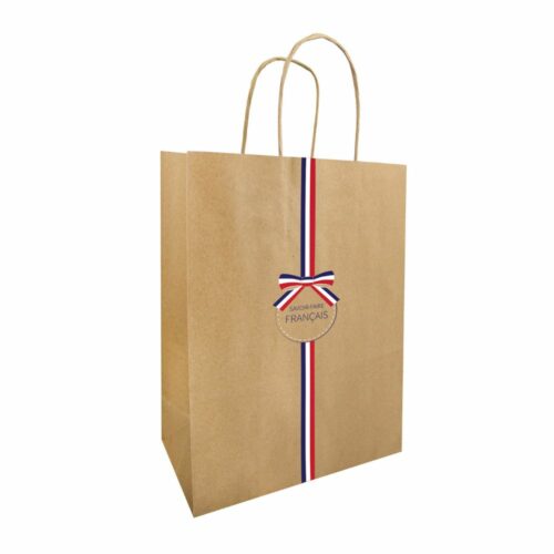 Sac en kraft avec poignée torsadée. Sac décoré "Savoir faire français"