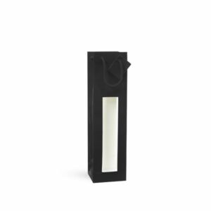 Emballage pour une bouteille. Sac pour une bouteille de couleur noir avec fenêtre et cordon