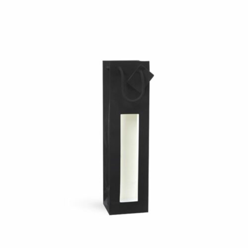 Emballage pour une bouteille. Sac pour une bouteille de couleur noir avec fenêtre et cordon
