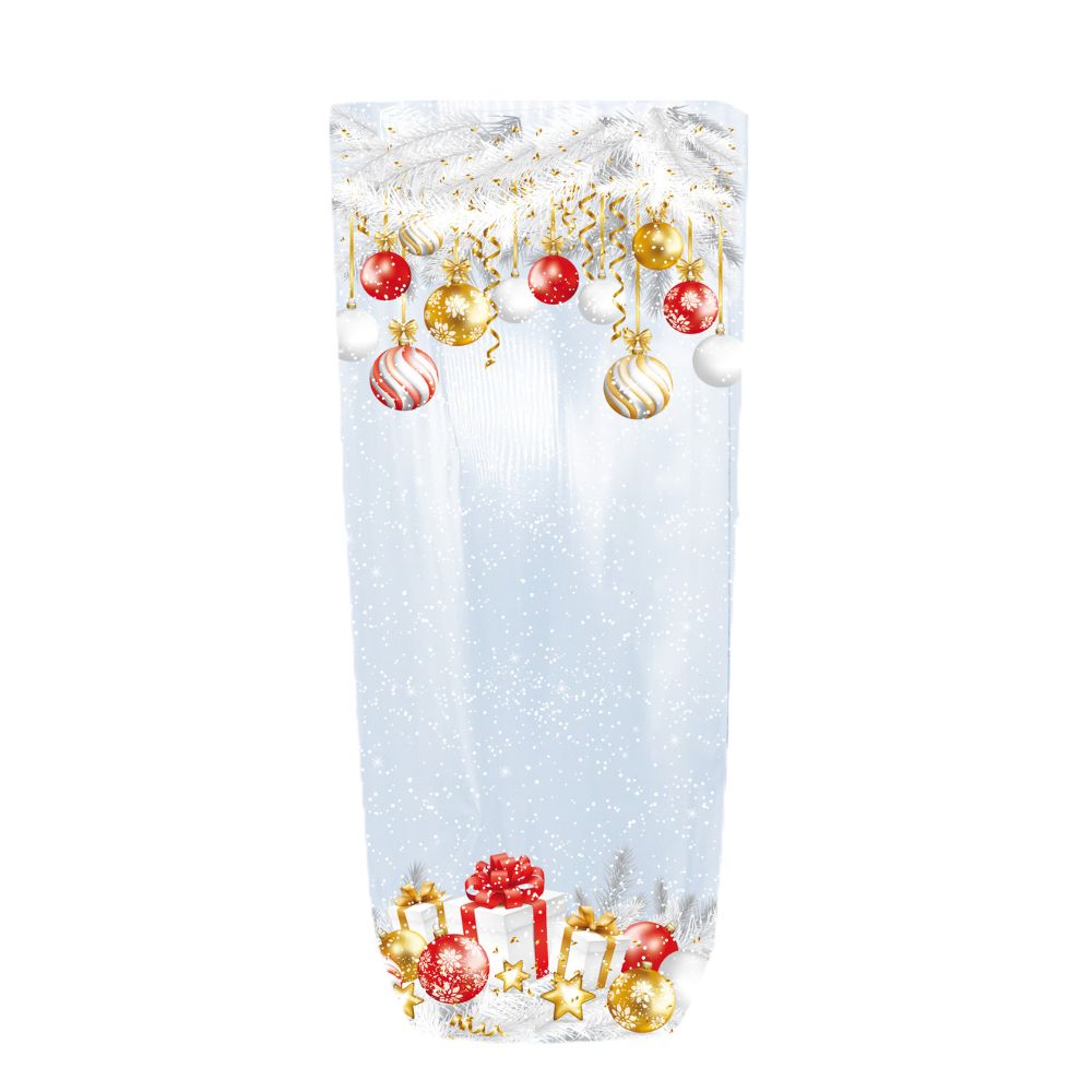 maison-deffes-emballage-sac-polypro-decor-celebration Sachet Polypro transparent. Sachet transparent avec fond cartonné pour tenir debout. Sachet transparent décor Boule de noel pour confiseries !