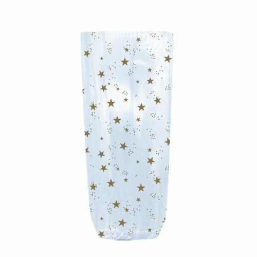 Sachet Polypro transparent. Sachet transparent avec fond cartonné pour tenir debout. Sachet transparent décor étoile or pour confiseries !