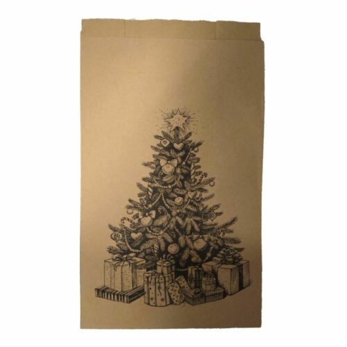 Pochette cadeau en kraft avec un motif sapin de noel