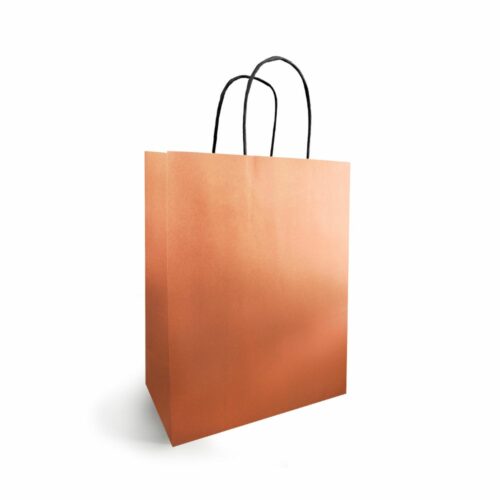 Sac cabas en kraft de grande contenance de couleur copper rose avec poignée torsadée