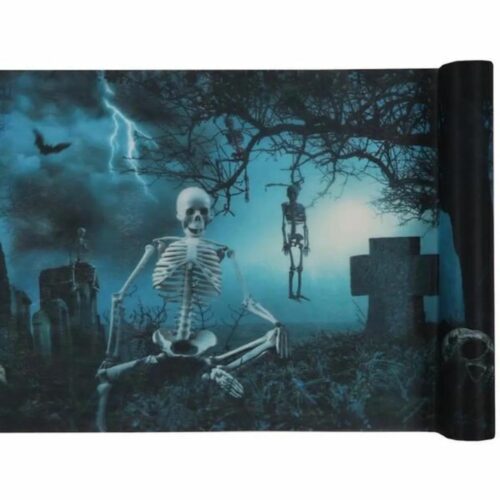 Chemin de table décoration pour Halloween avec squelette
