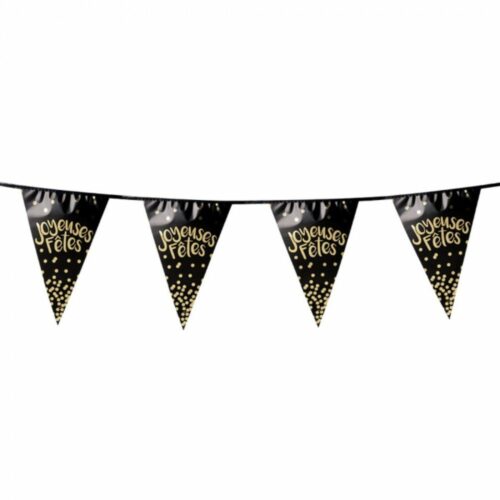 Guirlande triangle joyeuse fête - Fanion noir joyeuse fête