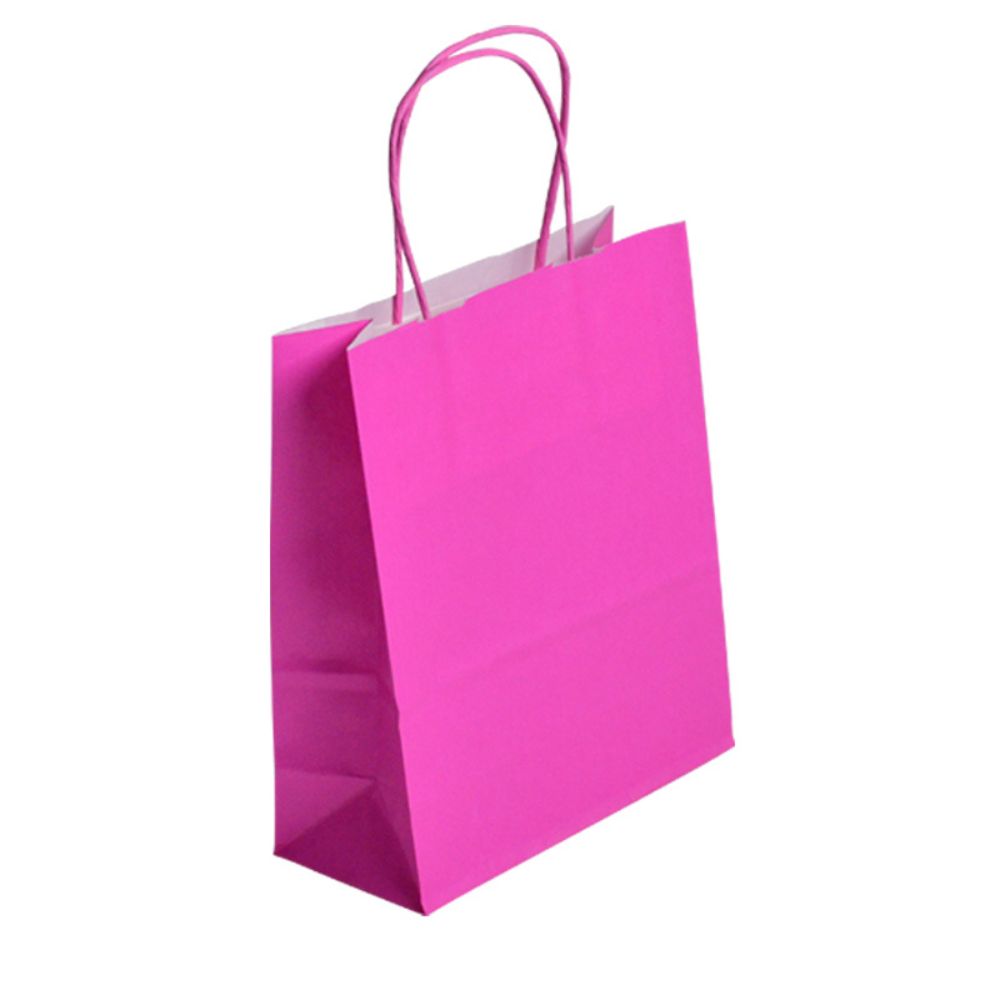 maison-deffes-emballage-sac-kraft-rose-24009 Sac cabas en kraft de grande contenance de couleur rose. Sac en kraft avec poignée torsadée