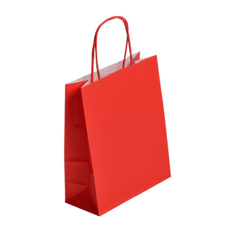 maison-deffes-emballage-sac-kraft-rouge-24009 Sac cabas en kraft de grande contenance de couleur rouge avec poignée torsadée - 230 +120 x 300 mm