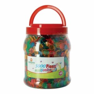 Seau de pions multicolore pour jouer à la rifle et au loto. Seau de 5000 pions de marquage.