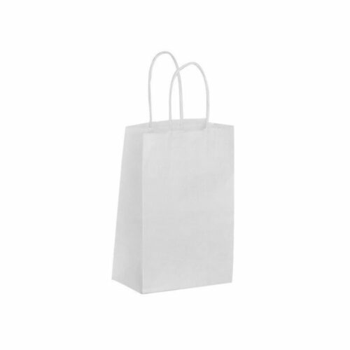 Sac en kraft blanc avec poignée torsadé, format mini, 140 x 80 x 210 mm