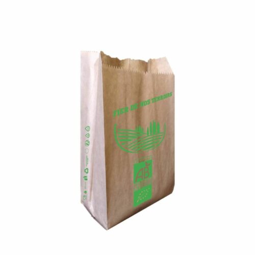 Sachet en kraft alios pour fruits max 3KG. Imprimé Agriculture Biologique en vert